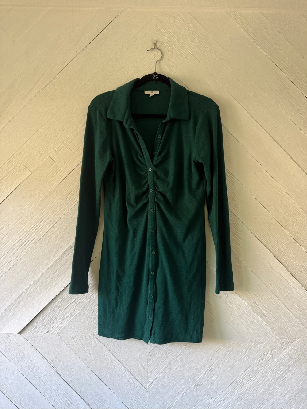 bp Emerald Green Long Sleeve Button-Front Dress